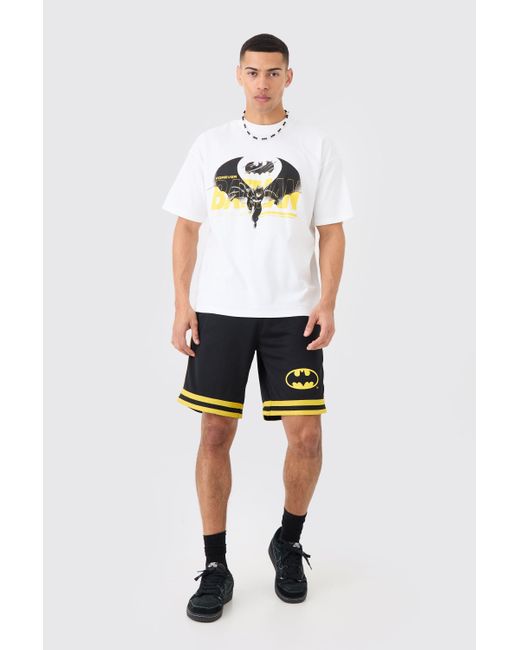 BoohooMAN White Oversized Batman License T-shirt And Short Set for men