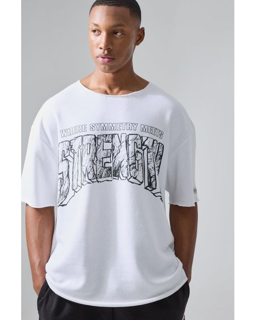 BoohooMAN White Active X Og Gym Oversized Raw Hem T-shirt for men