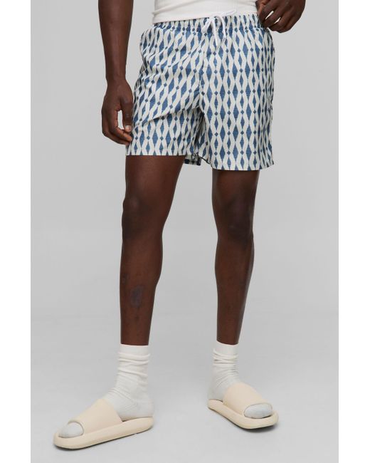 BoohooMAN Natural Pattern Printed Mid Length Swim Trunks for men