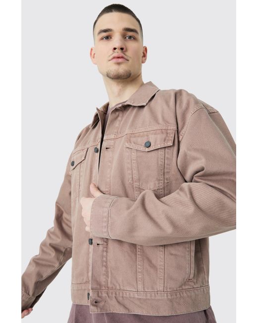 BoohooMAN Natural Tall Boxy Fit Overdyed Jean Jacket for men