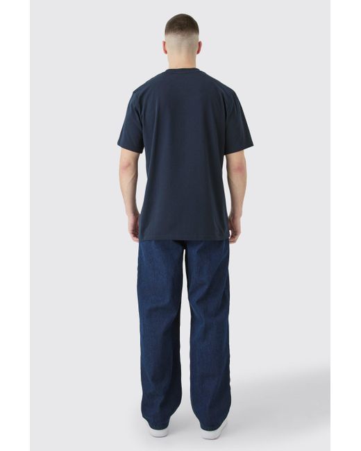 BoohooMAN Blue Tall Regular Fit Colour Block Script T-shirt In Navy for men