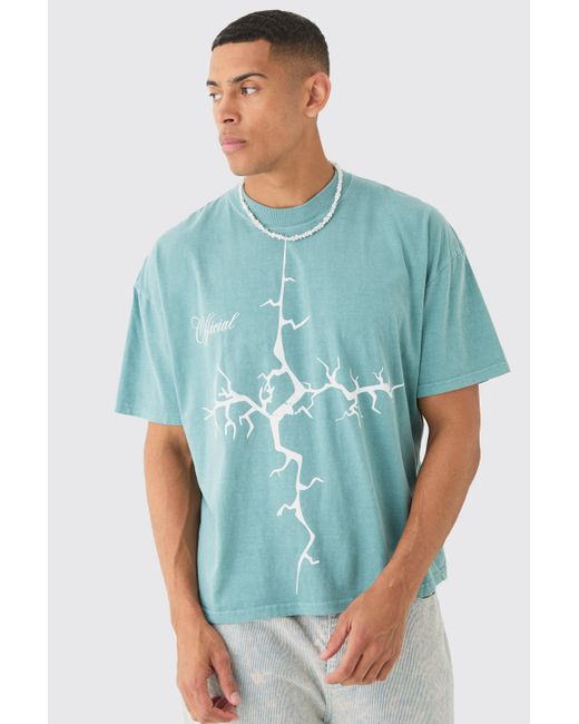 Oversized Extended Neck Gothic Cross T-Shirt Boohoo de color Blue