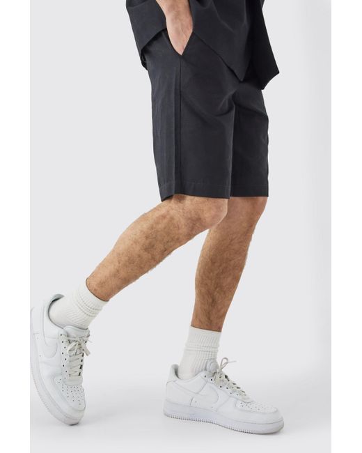 BoohooMAN Black Comfort Waistband Linen Blend Smart Shorts for men