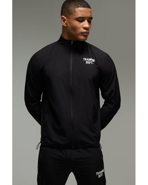 BoohooMAN Black Training Dept Ripstop Funnel Neck Tracksuit for men