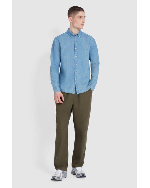 BoohooMAN Blue Brewer Denim Long Sleeve Shirt Bd Slim Stone Wash for men