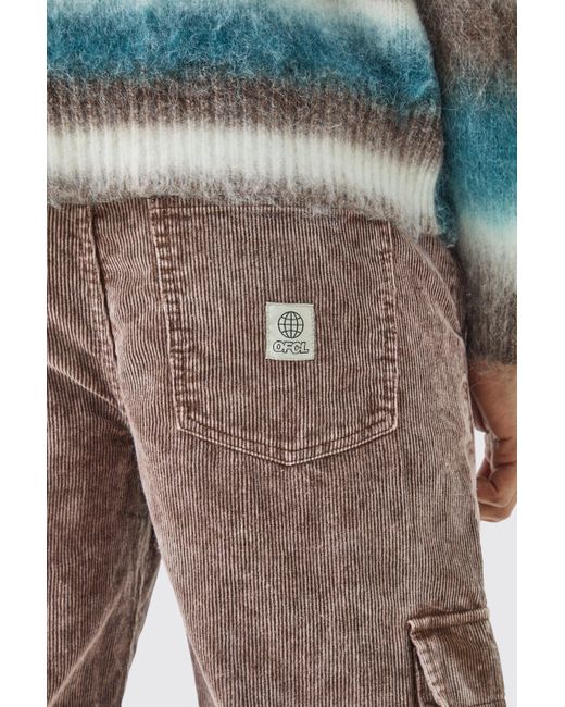 BoohooMAN Blue Baggy Multi Pocket Acid Wash Cord Pants In Chocolate for men