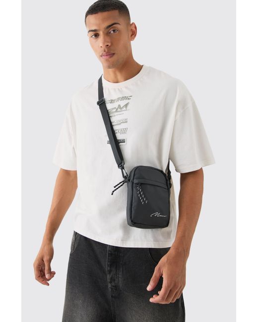 BoohooMAN White Signature Basic Messengar Bag In Black for men
