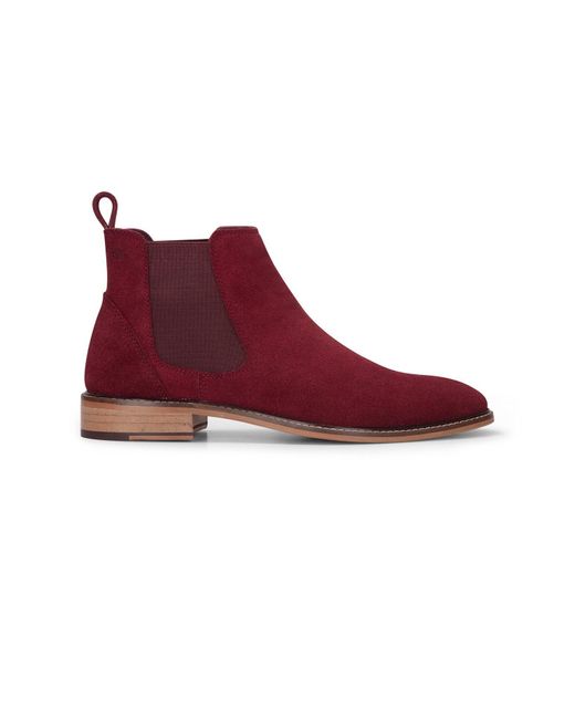 BoohooMAN Red Infinity Leather Suede Leather Slip-on Chelsea Ankle Boots for men