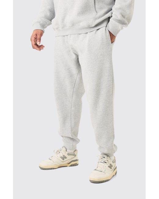 BoohooMAN White Plus Basic Slim Fit Jogger In Grey Marl for men