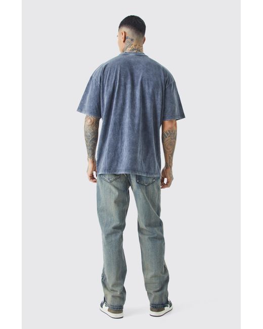BoohooMAN Blue Tall Relaxed Rigid Zip Hem Jeans for men