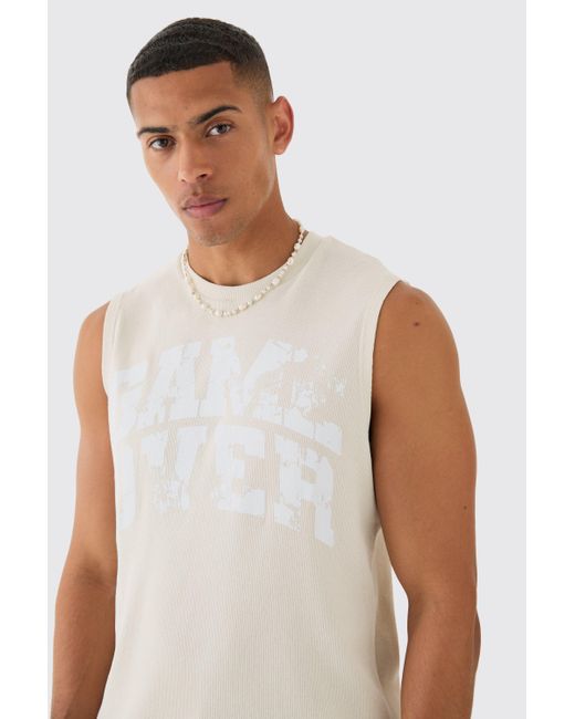 BoohooMAN White Game Over Printed Ribbed Tank for men