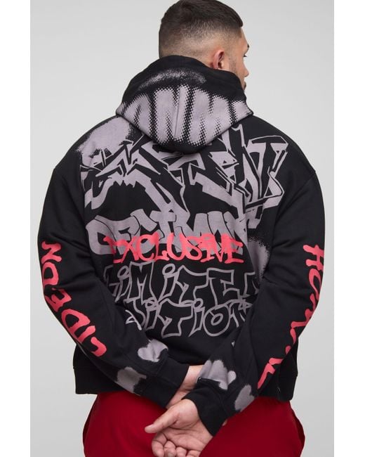 Boohoo Gray Plus kastiger Oversize Hoodie mit Worldwide-Print