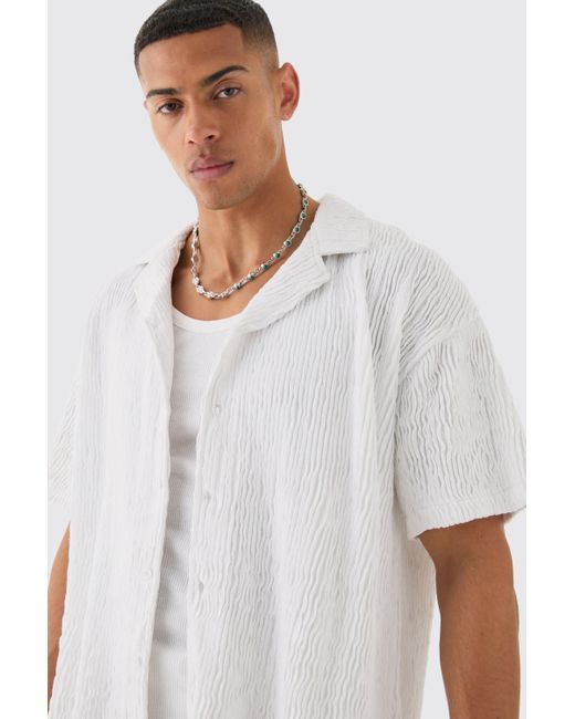 BoohooMAN White Boxy Ripple Pleated Shirt for men