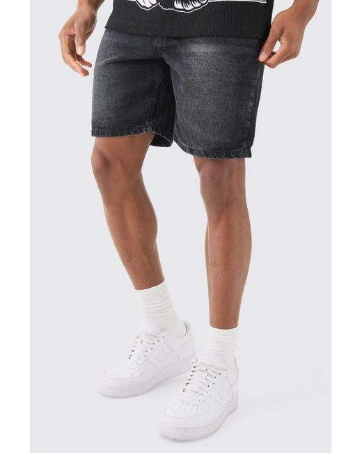 BoohooMAN Black Slim Rigid Denim Shorts In Charcoal for men