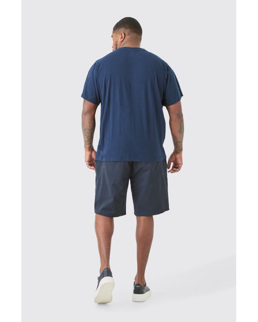 BoohooMAN Blue Plus Fixed Waist Navy Relaxed Fit Shorts for men