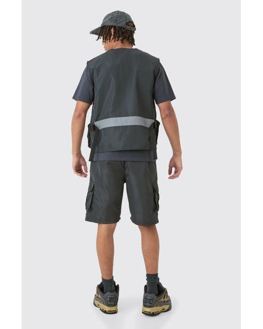 Nylon Utility Vest & Short Set Boohoo de color Gray
