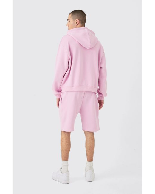 BoohooMAN Pink Oversized Boxy Zip Through Cargo Short Tracksuit for men