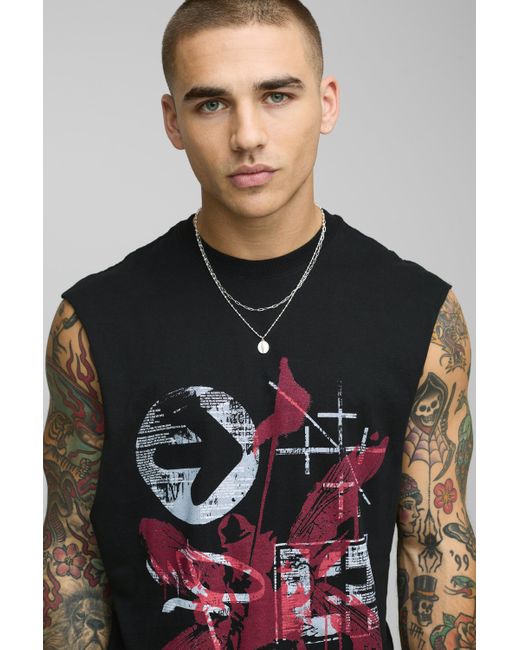 BoohooMAN Vesttop mit lizenziertem Blockabsatz und Bindegürtel in Black für Herren