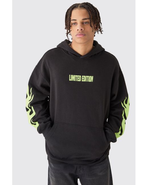 Boohoo Black Oversized Limited Edition Flame Hoodie