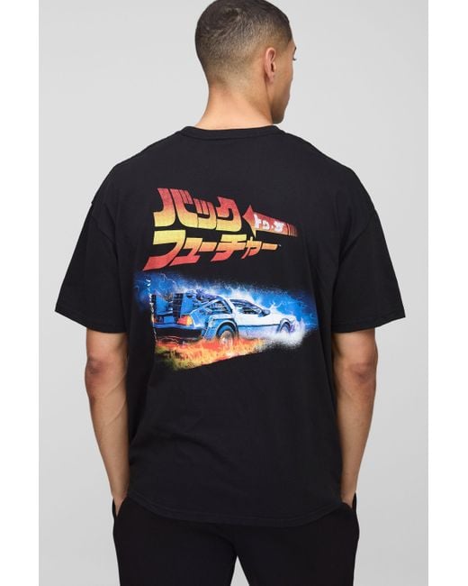 BoohooMAN Oversize T-Shirt mit lizenziertem Back To The Future Print in Black für Herren