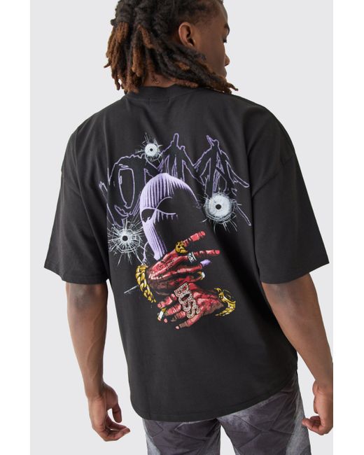 BoohooMAN Black Oversized Mask Graphic T-shirt for men