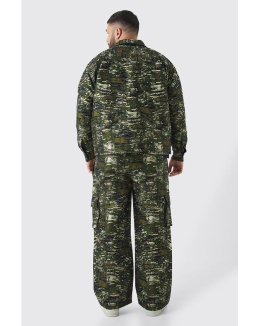 BoohooMAN Plus strukturiertes Camouflage Overshirt in Brown für Herren