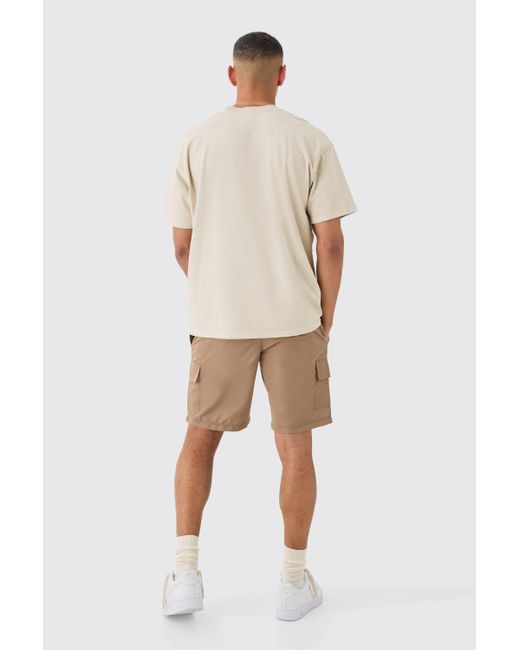 BoohooMAN Natural Elastic Waist Toggle Cargo Shorts for men