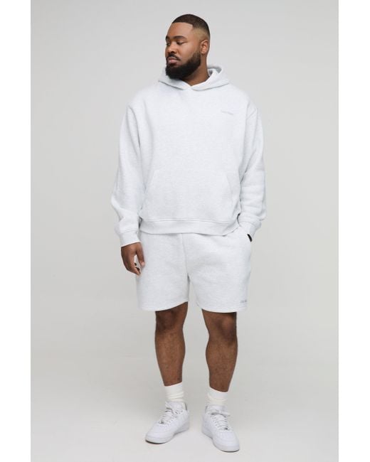 BoohooMAN White Plus Oversized Boxy Ofcl Short Hooded Tracksuit for men