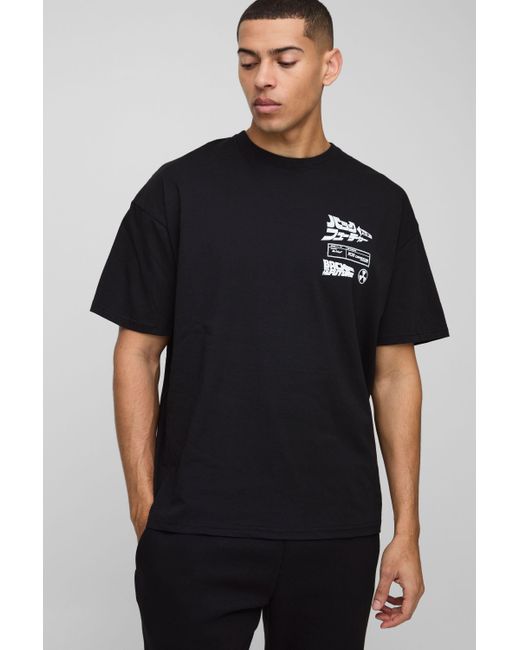 BoohooMAN Oversize T-Shirt mit lizenziertem Back To The Future Print in Black für Herren