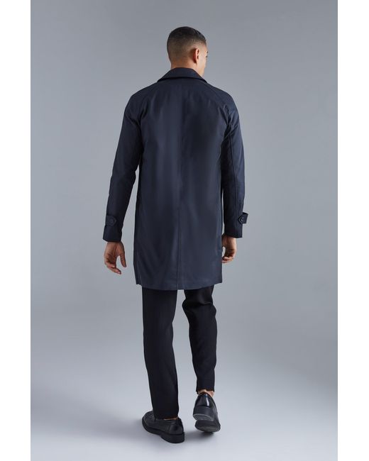 BoohooMAN Blue Single Breasted Poly Twill Mac Jacket for men