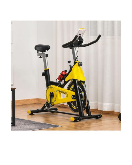 BoohooMAN Yellow Homcom Exercise Bike 6kg Flywheel Belt Drive W Resistance Lcd Display for men
