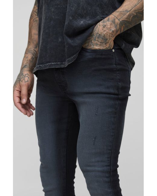 BoohooMAN Blue Tall Ripped Zip Hem Super Skinny Jeans for men