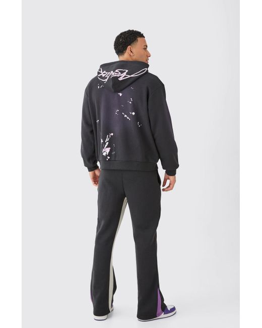 BoohooMAN Blue Oversized Washed Paint Splatter Graphic Zip Thru Tracksuit for men
