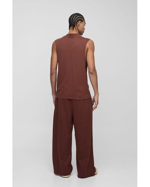BoohooMAN Brown Basic Drop Armhole Extended Neck Tank for men