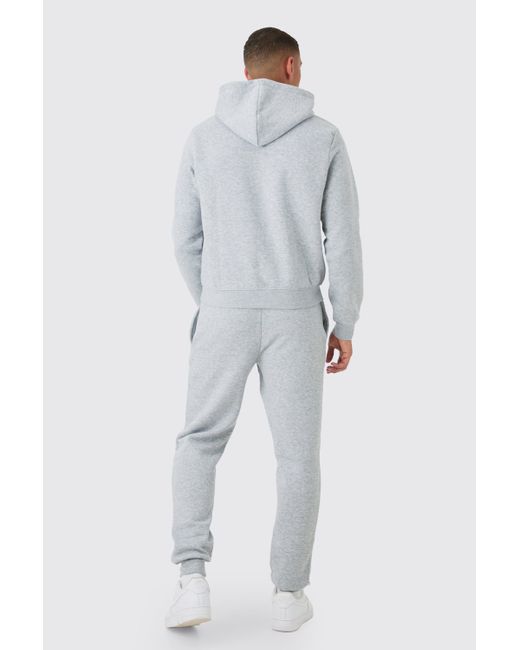 BoohooMAN Gray Signature Boxy Hooded Tracksuit for men