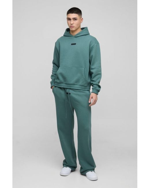 BoohooMAN Green Oversized Boxy Flare Stacked Hooded Tracksuit With Rubber Badge for men