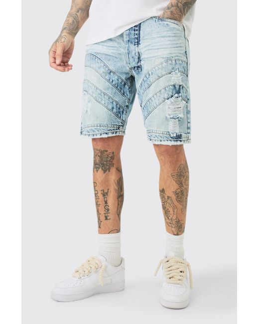 BoohooMAN Blue Tall Straight Fit Panel Short for men