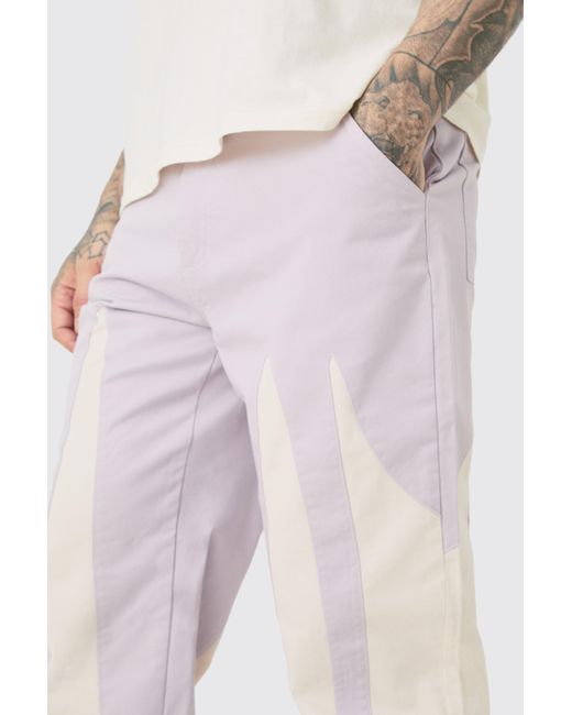 BoohooMAN Tall Fixed Waist Washed Colour Block Twill Trouser in White für Herren
