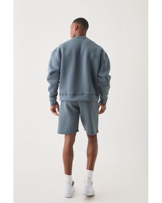 BoohooMAN Blue Oversized Boxy Bonded Scuba Sweater Short Tracksuit for men