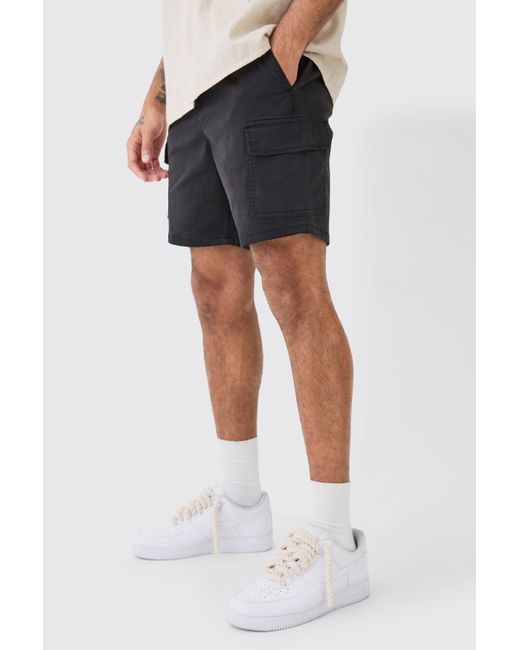 Boohoo Black Slim Fit Elasticated Waist Cargo Shorts