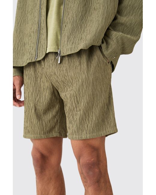 BoohooMAN Green Textured Satin Smart Shorts for men