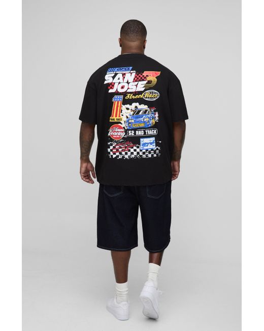 BoohooMAN Plus Oversize T-Shirt mit San Diego Moto-Print in Black für Herren