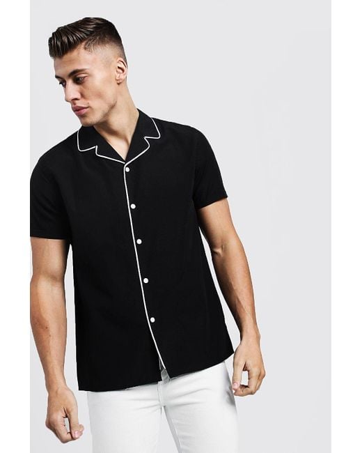 BoohooMAN Revere Short Sleeve Shirt With Piping in Black for Men | Lyst UK