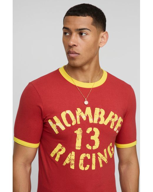 Camiseta Racing Hombre Ajustada Al Músculo Con Ribetes En Los Filos Boohoo de color Red