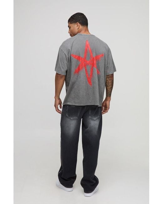 BoohooMAN Gray Charcoal Oversized Bring Me The Horizon Acid Wash License Printed T-Shirt for men