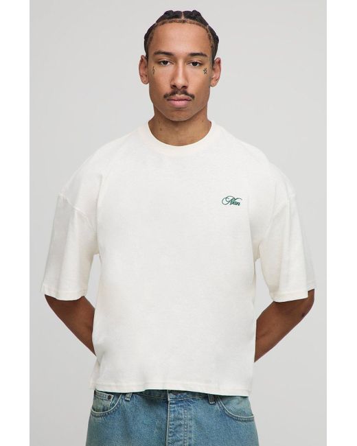BoohooMAN Kastiges Oversize T-Shirt in Ecru mit Racing Team Print in Gray für Herren