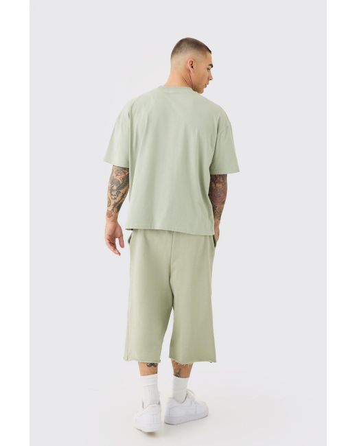 BoohooMAN Oversized Extended Neck Boxy Heavyweight Tshirt & Shorts Set in Green für Herren