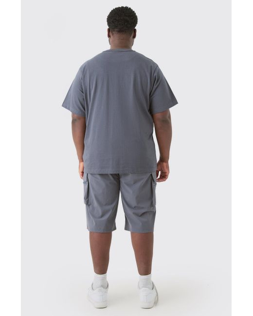 BoohooMAN Gray Plus Elastic Relaxed Lightweight Stretch Cargo Short for men