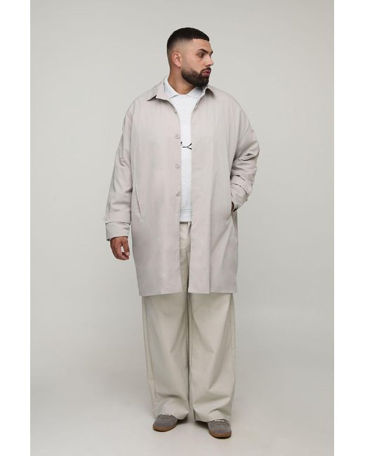 BoohooMAN Gray Plus Crinkle Oversized Mac for men