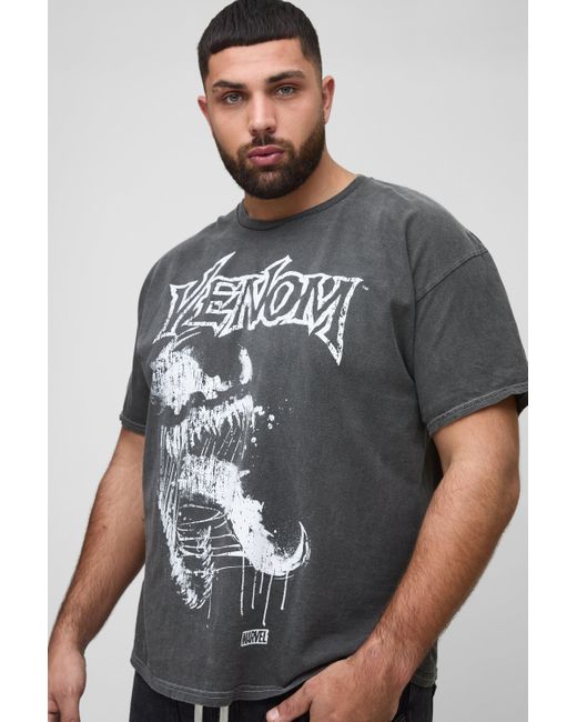 BoohooMAN Gray Plus Oversized Wash Venom License Print T-shirt for men